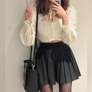 CIDER FLORAL TRIM WARM LONG SLEEVE CROP TOP XS